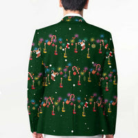 Ornaments on Green Snowy Background Blazer with Electric Guitars Santa Candy Canes - Wonder Print Shop