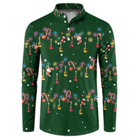 Ornaments on Green Snowy Background Button Sweatshirt with Electric Guitars Santa Candy Canes - Wonder Print Shop