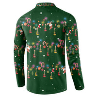 Ornaments on Green Snowy Background Button Sweatshirt with Electric Guitars Santa Candy Canes - Wonder Print Shop