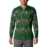 Ornaments on Green Snowy Background Button Sweatshirt with Electric Guitars Santa Candy Canes - Wonder Print Shop
