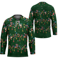 Ornaments on Green Snowy Background Hockey Jersey with Electric Guitars Santa Candy Canes - Wonder Print Shop