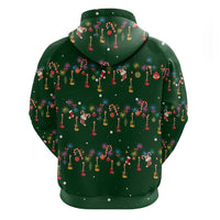 Ornaments on Green Snowy Background Hoodie with Electric Guitars Santa Candy Canes - Wonder Print Shop