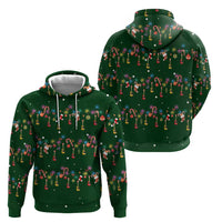 Ornaments on Green Snowy Background Hoodie with Electric Guitars Santa Candy Canes - Wonder Print Shop