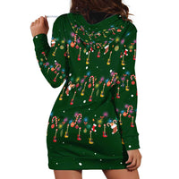 Ornaments on Green Snowy Background Hoodie Dress with Electric Guitars Santa Candy Canes - Wonder Print Shop