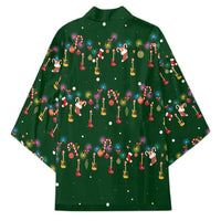 Ornaments on Green Snowy Background Kimono with Electric Guitars Santa Candy Canes - Wonder Print Shop