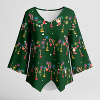 Ornaments on Green Snowy Background Kimono Sleeve Blouse with Electric Guitars Santa Candy Canes - Wonder Print Shop