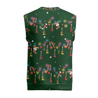 Ornaments on Green Snowy Background Christmas Knitted V-Neck Vest with Electric Guitars Santa Candy Canes - Wonder Print Shop