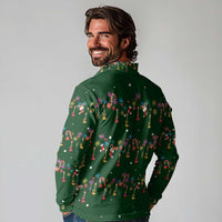 Ornaments on Green Snowy Background Long Sleeve Polo Shirt with Electric Guitars Santa Candy Canes - Wonder Print Shop