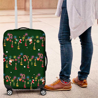 Ornaments on Green Snowy Background Luggage Cover with Electric Guitars Santa Candy Canes - Wonder Print Shop