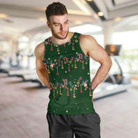 Ornaments on Green Snowy Background Men Tank Top with Electric Guitars Santa Candy Canes - Wonder Print Shop