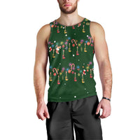 Ornaments on Green Snowy Background Men Tank Top with Electric Guitars Santa Candy Canes - Wonder Print Shop