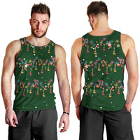Ornaments on Green Snowy Background Men Tank Top with Electric Guitars Santa Candy Canes - Wonder Print Shop