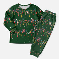 Ornaments on Green Snowy Background Christmas Pajama Set with Electric Guitars Santa Candy Canes - Wonder Print Shop