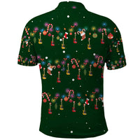 Ornaments on Green Snowy Background Polo Shirt with Electric Guitars Santa Candy Canes - Wonder Print Shop