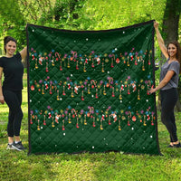 Ornaments on Green Snowy Background Quilt with Electric Guitars Santa Candy Canes - Wonder Print Shop