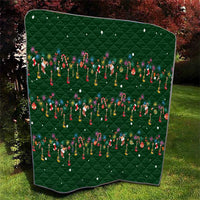 Ornaments on Green Snowy Background Quilt with Electric Guitars Santa Candy Canes - Wonder Print Shop