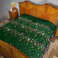 Ornaments on Green Snowy Background Quilt with Electric Guitars Santa Candy Canes - Wonder Print Shop