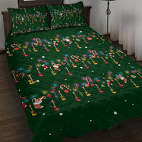 Ornaments on Green Snowy Background Quilt Bed Set with Electric Guitars Santa Candy Canes - Wonder Print Shop