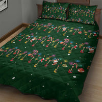 Ornaments on Green Snowy Background Quilt Bed Set with Electric Guitars Santa Candy Canes - Wonder Print Shop