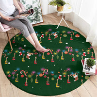 Ornaments on Green Snowy Background Round Carpet with Electric Guitars Santa Candy Canes - Wonder Print Shop