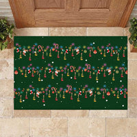 Ornaments on Green Snowy Background Rubber Doormat with Electric Guitars Santa Candy Canes - Wonder Print Shop