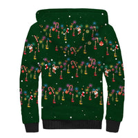 Ornaments on Green Snowy Background Sherpa Hoodie with Electric Guitars Santa Candy Canes - Wonder Print Shop