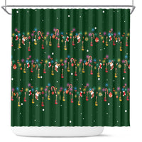 Ornaments on Green Snowy Background Shower Curtain with Electric Guitars Santa Candy Canes - Wonder Print Shop