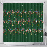 Ornaments on Green Snowy Background Shower Curtain with Electric Guitars Santa Candy Canes - Wonder Print Shop