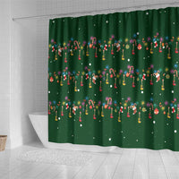 Ornaments on Green Snowy Background Shower Curtain with Electric Guitars Santa Candy Canes - Wonder Print Shop
