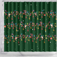 Ornaments on Green Snowy Background Shower Curtain with Electric Guitars Santa Candy Canes - Wonder Print Shop
