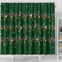 Ornaments on Green Snowy Background Shower Curtain with Electric Guitars Santa Candy Canes - Wonder Print Shop