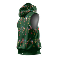 Ornaments on Green Snowy Background Sleeveless Hoodie with Electric Guitars Santa Candy Canes - Wonder Print Shop