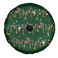 Ornaments on Green Snowy Background Spare Tire Cover with Electric Guitars Santa Candy Canes - Wonder Print Shop