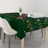 Ornaments on Green Snowy Background Tablecloth with Electric Guitars Santa Candy Canes - Wonder Print Shop