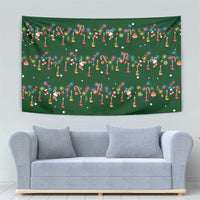 Ornaments on Green Snowy Background Tapestry with Electric Guitars Santa Candy Canes - Wonder Print Shop