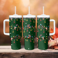 Ornaments on Green Snowy Background Tumbler With Handle with Electric Guitars Santa Candy Canes - Wonder Print Shop