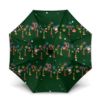 Ornaments on Green Snowy Background Umbrella with Electric Guitars Santa Candy Canes - Wonder Print Shop