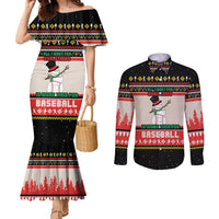 Is More Time for Baseball Design Couples Matching Mermaid Dress and Long Sleeve Button Shirt with Baseball Snowman All I Want for Christmas - Wonder Print Shop
