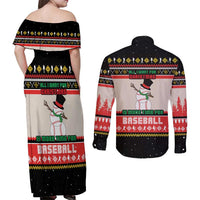 Is More Time for Baseball Design Couples Matching Off Shoulder Maxi Dress and Long Sleeve Button Shirt with Baseball Snowman All I Want for Christmas - Wonder Print Shop