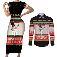 Is More Time for Baseball Design Couples Matching Short Sleeve Bodycon Dress and Long Sleeve Button Shirt with Baseball Snowman All I Want for Christmas - Wonder Print Shop