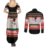 Is More Time for Baseball Design Couples Matching Summer Maxi Dress and Long Sleeve Button Shirt with Baseball Snowman All I Want for Christmas - Wonder Print Shop