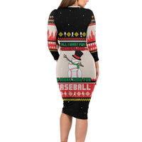Is More Time for Baseball Design Long Sleeve Bodycon Dress with Baseball Snowman All I Want for Christmas - Wonder Print Shop