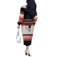 Is More Time for Baseball Design Off The Shoulder Long Sleeve Dress with Baseball Snowman All I Want for Christmas - Wonder Print Shop