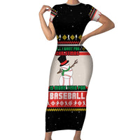 Is More Time for Baseball Design Short Sleeve Bodycon Dress with Baseball Snowman All I Want for Christmas - Wonder Print Shop