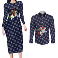 Horse And Santa Claus Christmas Christmas Couples Matching Long Sleeve Bodycon Dress and Long Sleeve Button Shirt Xmas Holiday Patterns - Wonder Print Shop