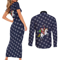 Horse And Santa Claus Christmas Christmas Couples Matching Short Sleeve Bodycon Dress and Long Sleeve Button Shirt Xmas Holiday Patterns - Wonder Print Shop