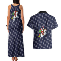Horse And Santa Claus Christmas Christmas Couples Matching Tank Maxi Dress and Hawaiian Shirt Xmas Holiday Patterns - Wonder Print Shop