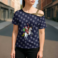 Horse And Santa Claus Christmas Christmas Cross Shoulder Shirt Xmas Holiday Patterns - Wonder Print Shop
