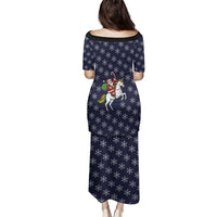 Horse And Santa Claus Christmas Christmas Family Matching Puletasi and Hawaiian Shirt Xmas Holiday Patterns - Wonder Print Shop