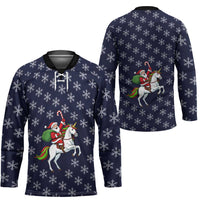 Horse And Santa Claus Christmas Christmas Hockey Jersey Xmas Holiday Patterns - Wonder Print Shop